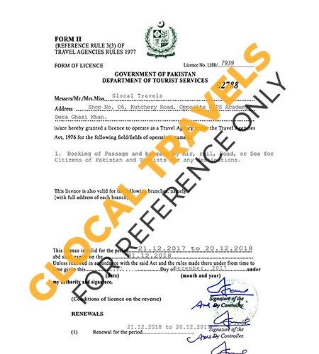 Glocal Travels official travel agency license
